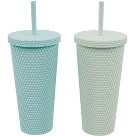 Copco 22oz Studded Insulated Tumblers with Straw and Lid, Set of 2, Acrylic Reusable Cold Drink Tumblers, Spill-Resistant, BPA-Free, Travel-Friendly, Cupholder Compatible (Aqua/Mint)