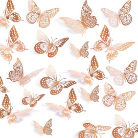 Copper 3D Butterfly Wall Decor - 48 Pcs, 4 Styles, 3 Sizes, Copper Butterfly Decorations for Birthday & Party Celebrations, Removable Stickers