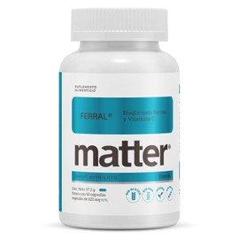 Matter Ferral, Bisglicinato Ferroso Quelado Ferrochel y Vitamina C, Suplemento de Hierro de Alta Absorción, Previene Anemia, Mejora la Energía y Vitalidad, Frasco con 60 Cápsulas Vegetales