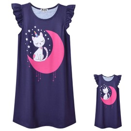 Jxstar Camisón a juego para niñas y muñecas, pijamas de princesa, vestido de noche con mangas aleteadas, Cat Moon, 4-5T