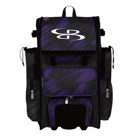 Boombah Rolling Superpack 2.0 Scratch Baseball/Softball Gear Bag - 23-1/2" x 13-1/2" x 9-1/2" - Black/Purple - Telescopic Handle - Holds 4 Bats - Wheeled Version