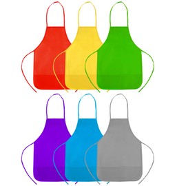CHRORINE 6 Pack Multicolor Kids Painting Apron Bulk Toddler Art Aprons for Kids Paint Apron Smock with 2 Pockets for Painting Cooking Craft Home Kitchen Activity
