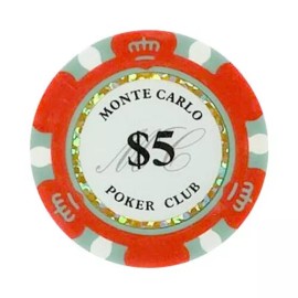 NEW 100 Apple Red $5 Monte Carlo Smooth 14 Gram Clay Poker Chips - Exclusive