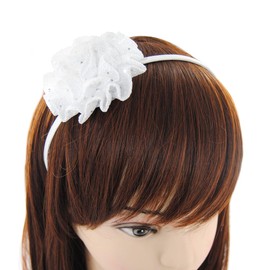 axy KIHR-B Children's Headband with Fabric Flowers for Communion Wedding in White, Flower Girl Headband with Flowers – Beautiful Girls Ladies Headband Hair Accessories Hair Band KIHR-B (Model 1)