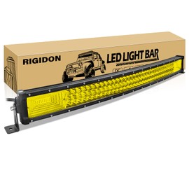 RIGIDON 32 Inch 405W Curved Amber LED Light Bar, Triple Row Flood Spot Combo 40500LM Light Bar Waterproof Driving Boat Offroad LED Work Light for ATV UTV Truck Roof Bumper