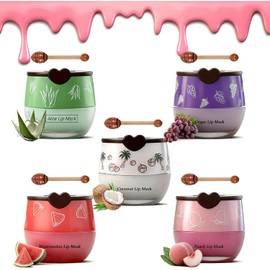 Charm Kiss Bálsamos Labiales De Abeja Con Miel, Melocotón, Uva, Aloe, Coco Y Sandía. Mascarilla Labial Hidratante Nocturna Con Propóleo. Prevención De La Sequedad Y Las Grietas. Exfoliante Para