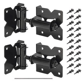 Self Closing Gate Hinges, Heavy Duty Hardware for Outdoor Vinyl/Woodn Fence Gates, 90 Degree Adjustable Gate Hinges Kit, Black Self Closing Hardware with Screw Kits and Swing Adjuster Tool, 2 Pack