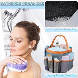 Mesh Shower Caddy Portable for College Dorm Room Essentials, 8-Pocket Large Capacity Shower Tote Toiletry Bag Basket, Quick Dry Hanging Shower Organizer for Bathroom, Gym, Camp, Travel, Cruise, Beach