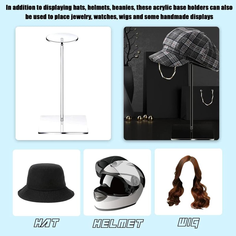 Your's Bath 2Pcs Acrylic Hat Stand Wig Display Rack Clear