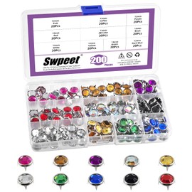 Swpeet 200Pcs 12 Colors 12MM 4 Claw Rhinestone Nailhead Rhinestone Stud Embellishments Assortment Kit, Crystal Claw Beads Nailhead Refills Claw for DIY Leather Crafts Repairs Decorate Clothes