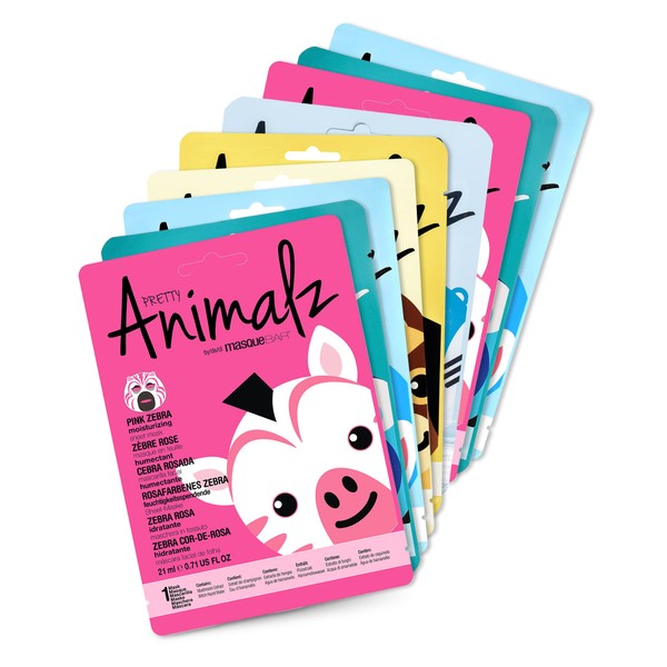 masque BAR Pretty Animalz Facial Sheet Masks, Fun & Unique Skincare Face Mask with Animal Character Prints, Hydrating & Soothing Korean Facial Mask, Nourishing & Exfoliating Skin Care, Pack of 9