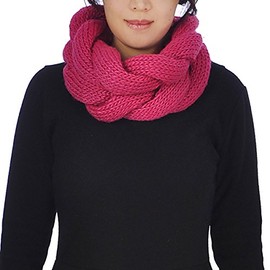 Basic Sense Chunky Knitted Plait Snood, Pink