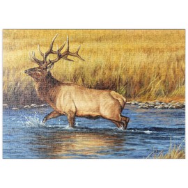 MyPuzzle Elchbulle bei der Flussüberquerung im Herbst - Premium 500 Teile Puzzle - MyPuzzle Sonderkollektion von Puzzle Galaxy