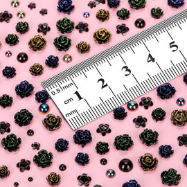 COOSLIM 110 Pieces 3D Folwer Nail Charms for Acrylic Nails, Black Camellia Rose Flower Black Half Round Pearl Gems Charms for Nail Art Designs DIY Accessories Craft A