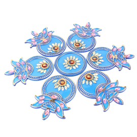 Designer Reusable Kalash Rangoli - Acrylic Indian Traditional Home Floor Decor Gift for Festival Decorations & Gifting (Size:7") (Blue)