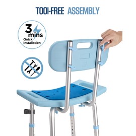 Shower Chair with Back for Elderly Seniors,Shower Stools and Benches for Adults,Bath Chair Shower Benches for The Disabled,Shower Seats,Blue Tub Chair