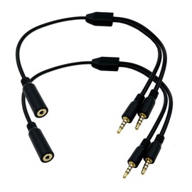 jasavdio 2.5mm Y Splitter Audio Cable, 2.5mm Female to Dual Male Aux Headset Headphone Audio Cable TRRS 4 Poles Stereo Adapter 2Pack, Black, 30CM