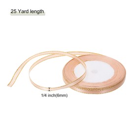 MECCANIXITY 1/4 Inch 25 Yard Wide Satin Ribbon with Gold Edges Border Grosgrain Fabric Ribbon for Gift Wrapping Wedding Bouquet, Light Pink