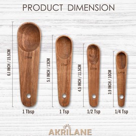 Wooden Measuring Spoons Set Kitchen Utensil Set Tools | Premium Acacia Wooden Spoon Kitchen Utensils for Chefs | Engraved Accurate Spoons for Dry and Liquid Ingredients | Set of 4