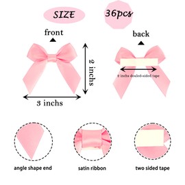 36pcs Baby Pink Satin Ribbon Bows Self Adhesive Satin Bow with Double-Sided Tape Premade Mini Bow Sticker for Making Crafts Baby Shower Birthday Party Wedding Decorations