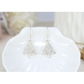 925 Sterling Silver Christmas Tree Drop Dangle Earrings – Festive Holiday Jewelry for Women – Lightweight, Polished Fish Hook Design – Handcrafted Gift Idea