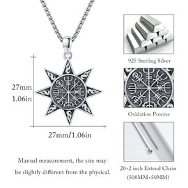 MEDWISE Viking Compass Eight-pointed Star Pendant Necklace 925 Sterling Silver Reteo Compass Gift for Men Women Unisex