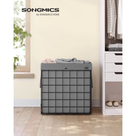SONGMICS Laundry Hamper, 29 Gal (110L) Laundry Basket, Collapsible Clothes Hamper, Removable and Washable Liner, Metal Wire Frame, for Bedroom Bathroom, Black and Gray ULCB111G01