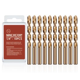 MACXCOIP 1/4" (10pcs) Cobalt Drill Bit Set, M35 High Speed Steel Jobber Length Drill Bit Kit for Hardened Metal, Stainless Steel, Cast Iron, Wood and Plastic, with Index Storage Case