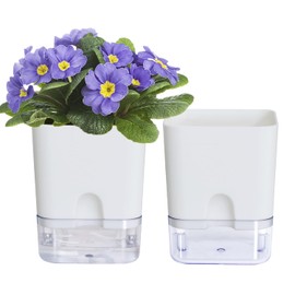 Oliz Plant Pots Indoor 2 Packs Self Watering Pots for Indoor Plants 4.25 inchs, African Violet Pots Planter with Visible Reservoir Self Watering Planter for Herb, House Plant Planting