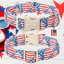 ARING PET 4th of July Dog Collar-Cute Patriotic Dog Collars, Adjustable American Flag Pet Collars Puppy Collar with Quick Release Buckle