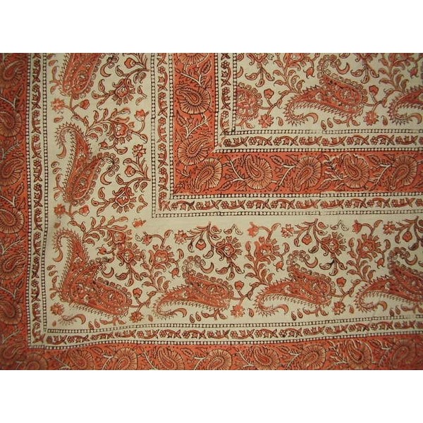 Rajasthan Block Print Paisley Tapestry Cotton Bedspread 108" x 88"