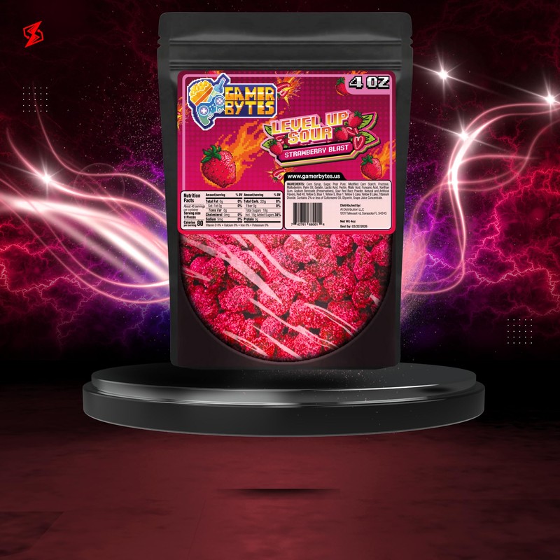 Gamer Bytes Strawberry Super Sour Candy 4 oz Resealable Bag
