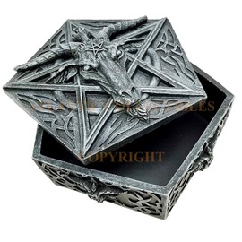 Ebros Knights Of Templar Pentagram Sabbatic Goat Baphomet Satan Faux Stone Jewelry Box Small Trinket Storage Statue