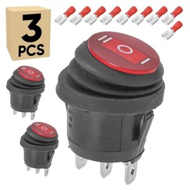 3-Pack Waterproof Rocker Toggle Switch with Red Light, ON/Off/ON SPDT 3Pin Illuminated Lighted Boat Switches for Home Auto Car Marine Boat, KCD2-103