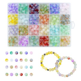 480 Piecess Glass Beads 8Mm for Jewelry Making Round Beads Crystal Beads for Bracelet Necklace Earrings Jewelry Making DIY Crafts Loose Pearls Kit Healing Chakra Beads 24 Colors DIY Gemstone Beads