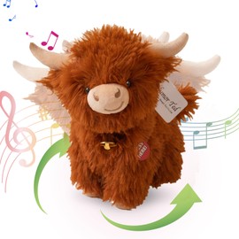 Humor Ted Crazy Dancing and Singing Funny Highland Cow Stuffed Animals, Interactive Scottish Highlander Cattle Musical Highland Cow Plush Toys That Can Sing Spanish and English Songs (Brown)