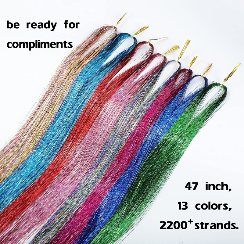 47 Inch Hair Tinsel Kit 13 Colors 2700 Strands Glitter
