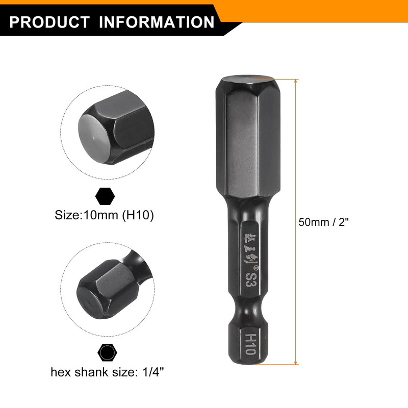 sourcing map Hex Head Wrench Drill Bit 10mm(H10) Metric 1/4"
