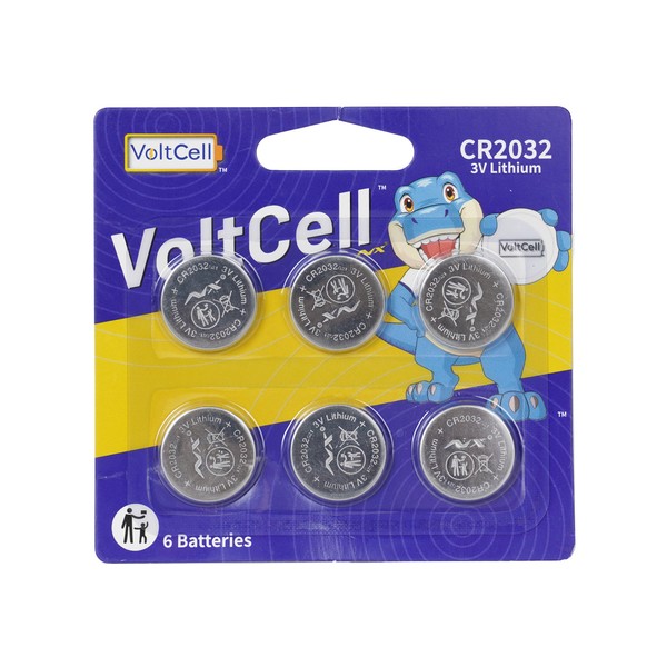 VoltCell CR2032 3V Lithium Coin Cell Battery, 6 Count Pack,