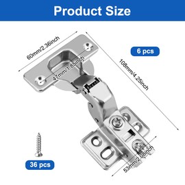 6 Pieces Cabinet Door Hinges Soft Close, 110 Degree Cabinet Hinge and 36 Screws, Corner Stop Cabinet Hinges, Damping Hinges for Kitchen Cabinet, Wardrobe, Cabinet Door, Furniture