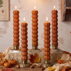Conelist 5 Pcs Pumpkin Taper Candles Autumn Halloween Pumpkin Shaped Smokeless Tapered Candles Gifts for Halloween Thanksgiving Wedding Home Dinner Party Candlesticks Decor (Warm Brown)