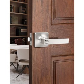 Mengico 1 Pack Door Lever Heavy Duty, Privacy Door Handles Locksets,Satin Nickel Reversible Keyless Square Door Lever for Bedroom and Bathroom