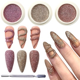 3 Jars Sparkling Diamond Nail Glitter Powder, Holographic Micro Drill Dazzling Crystal Rhinestone Sequins Dip Chrome Dust, Shiny Sugar Sandy Powder Pigment for Nail Supplies DIY Crafts