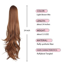 Ponytail Extension Claw Clip in 24" Synthetic Hairpiece for Women Girls Kids Lady Hair Piece Wavy High Pony Tails Synthetic Heat Long Curly Hairpiece for Daily Party use