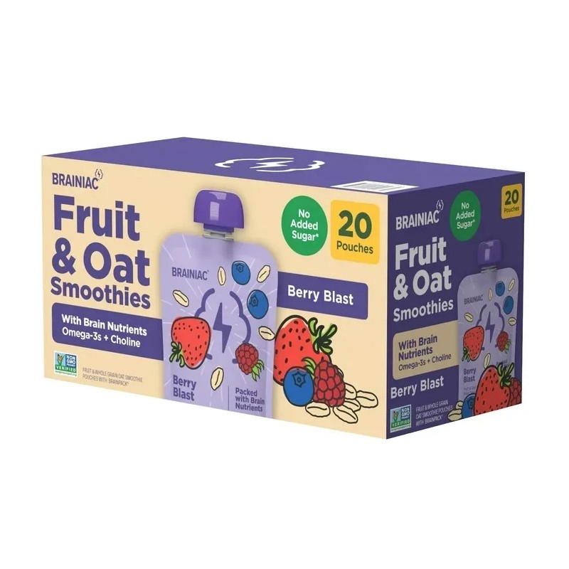 Brainiac Fruit & Oat Smoothie Pouches, 20 Pack – Kids