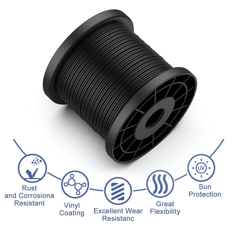 TOOGOND 328FT 304 Stainless Steel Wire Rope Cable, Black Vinyl