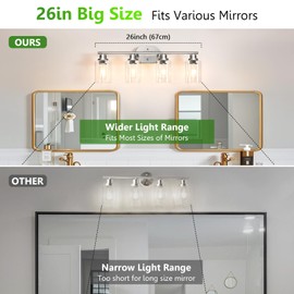 Ascher 4-Light Bathroom Light Fixtures, Modern Vanity Lights with Clear Glass Shade, Brushed Nickel Wall Lamp for Bathroom Mirror Hallway Cabinet Porch