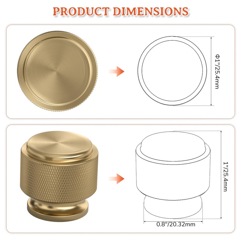 FURNIWARE 10 Pack Champagne Bronze Knurled Cabinet Knobs, 25mm Single
