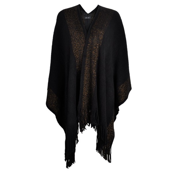 ZLYC Women's Lightweight Shawl Golden Trim Textured Knit Blanket Wrap