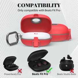 [Upgrade Secure Lock] Case for Beats Fit Pro 2021, WOFRO Shock-Absorbing Protective Cover TPU Hard Shell with Anti-Lost Lanyard/Keychain[One-Click Pop] (Red)